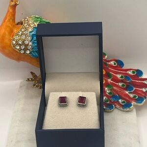 GENUINE 2.00 ct. Square Shape Princess Cut  RUBY Earrings in Sterling Silver-New